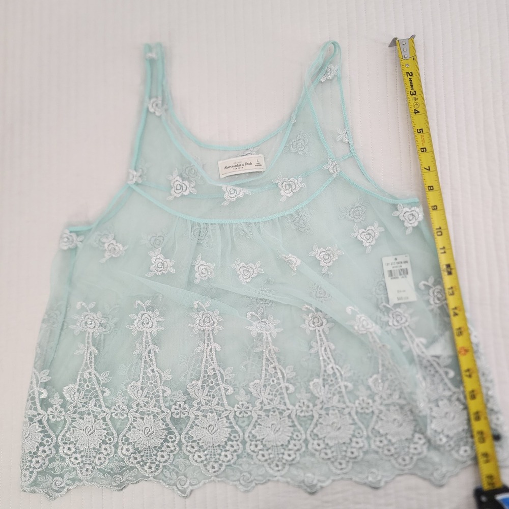 Abercrombie & Fitch Lace Tank Top Blue Floral Embroidered‎ Sleeveless L - Picture 5 of 6